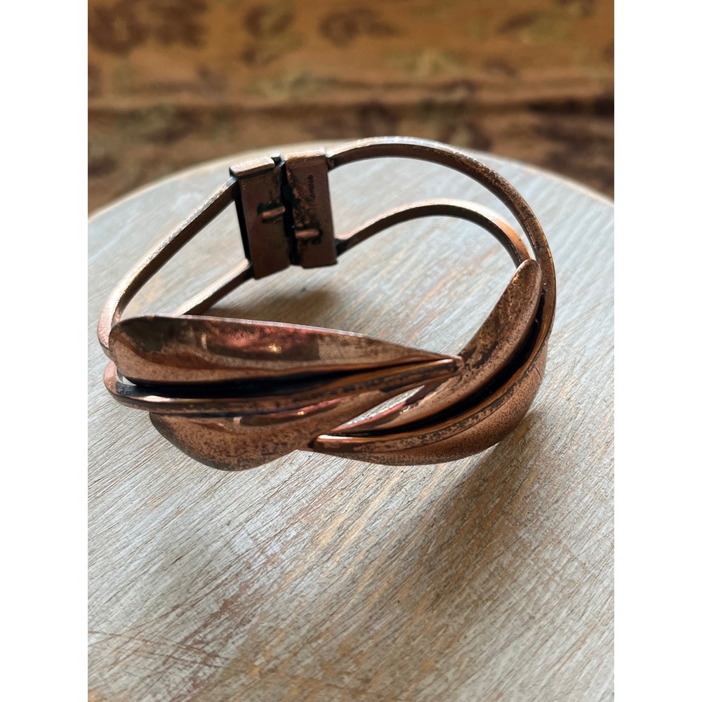 Renoir Copper Cuff Bracelet Mid Century Modern Leaf Bypass Hinge